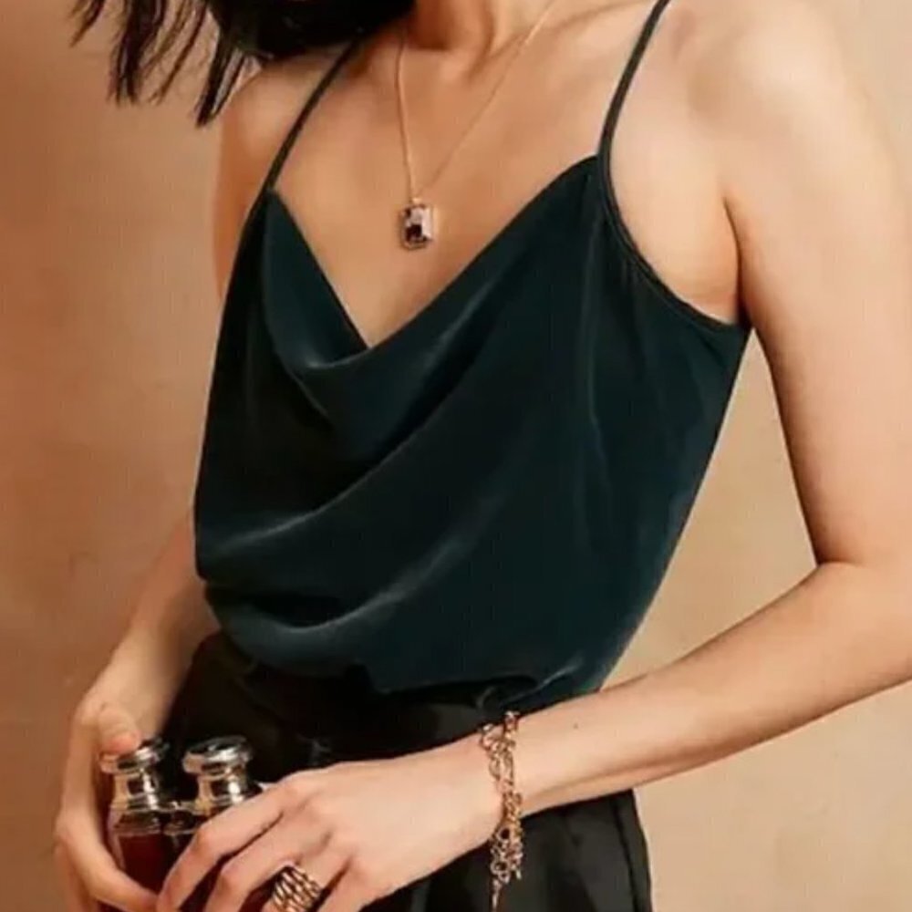 Banana Republic Velvet Cowl Ocean Emerald Camisole - Med Petite - NEW